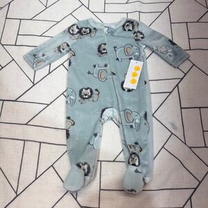 Little Chickadees Baby Fleece Footed Sleeper Lion Elephant Blue Green NWT